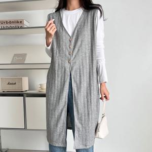 나야홍 / 빅사이즈 509 세로라인버튼롱베스트 DBNV361