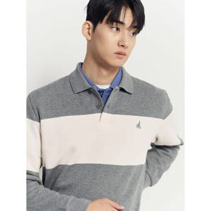 [빈폴멘]스트라이프 칼라넥 스웨트 셔츠 - 그레이 (BC4X41O133)