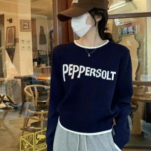 샵앤) 여성 라운드넥 영문 레터링 데일리 긴팔 니트티 21DS-WKN-4982-네이비