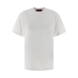 구찌 로고 자수 코튼 저지 반팔 티셔츠 837959XJHJR9692 WHITE