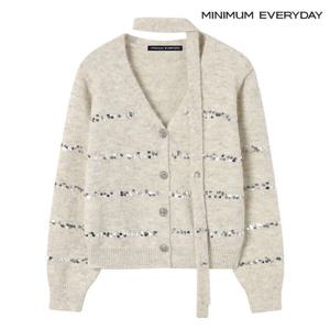 [미니멈][미니멈 에브리데이]스팽글 브이넥 타이 니트 가디건 (EB4CK009D)