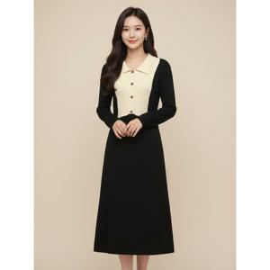 [꼼빠니아][꼼빠니아]배색 카라넥 니트 원피스-CW22SA9301480C