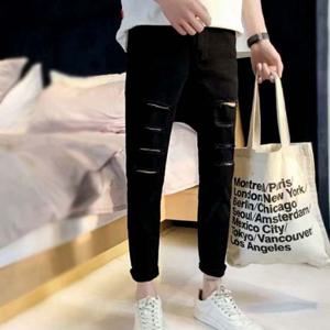 찢청 깔끔 가벼운 남자 스키니 블랙진 컷팅 청바지