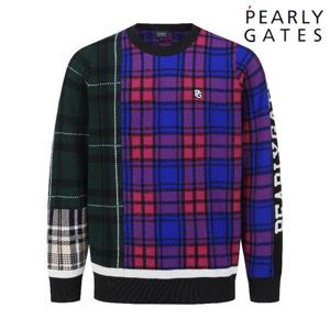 파리게이츠 (511C4SW107) 남성 컬러 믹스 체크 레터링 자카드 스웨터