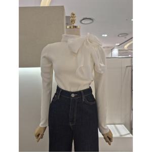 [AB.F.Z] 쉬폰 리본 타이 배색 골지 니트 (KSA1HW48B)