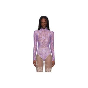 25 FW 발렌티노 여성 퍼플 플로럴 레이스 바디수트 252476F358002