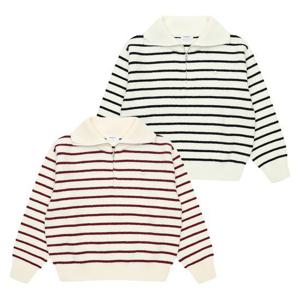 [에꼴리에]에꼴리에 더센트럴 스트라이프 반집업 카라 니트티 25D5084