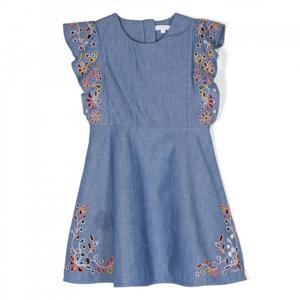 끌로에 여아용 자수 슬리브리스 면 데님 드레스, 사이즈 4Y C12913-Z77