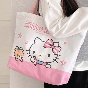 헬로키티 빼꼼 화이트 에코백 가방 에코백 보조가방 숄더백 캐릭터가방 캐릭터에코백 아동에코백 어린이에코백 키즈에코백 주니어에코백
