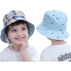 [조이멀티]물고기 체크 양면 아동 벙거지모자(44-52cm) 501766