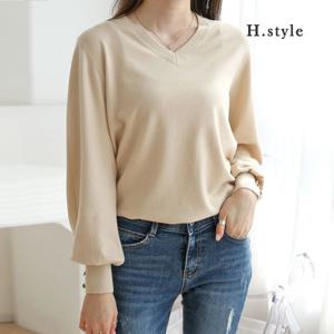 H스타일(WC)4058퍼프소매V티 봄신상 니트티셔츠 가디건 스웨터