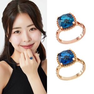 [엘렌쥬얼리] 14K 스퀘어 천연 런던 블루 토파즈 반지