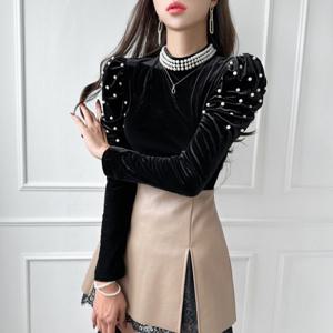 [금찌]금찌 스노우 진주 벨벳 블라우스 ST6214T