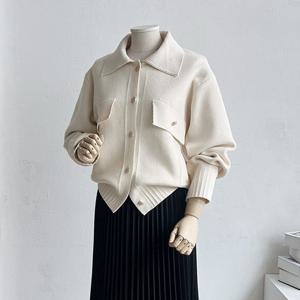 핀턱립 여성 봄 아우터 니트 가디건 BONG-WCD-2878-연베이지