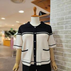 [레코브]  LC31D5KN524X_배색 포인트 앞 단추 니트