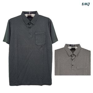 SMJ1792 남자 반팔 카라 티셔츠 무봉제 선염 스판 중년남성 반팔