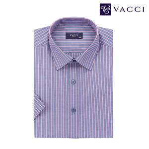 바찌 스트라이프 슬림 반팔 셔츠 네이비 VD1N2PS624N0