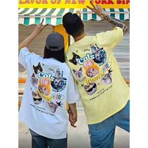 (남녀공용) 스티커고양이 반팔 티셔츠