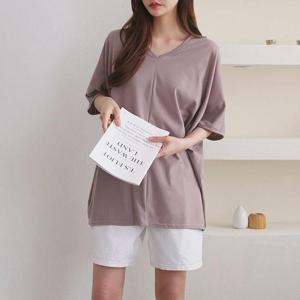 빅사이즈 408 무지브이넥오버핏반팔 DILE027