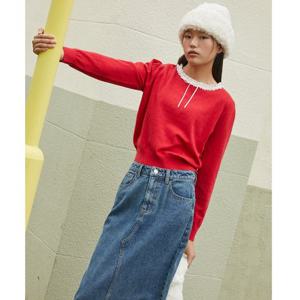 [플라스틱아일랜드] 레이스배색 니트풀오버 PQ4KL001