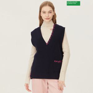 베네통 스티치 자수 레이어드 니트 베스트 BAKV54361_NY