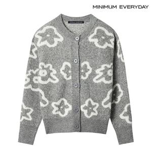 [미니멈][미니멈 에브리데이]플라워 패턴 라운드넥 긴팔 니트 가디건 (EA4CK018D)