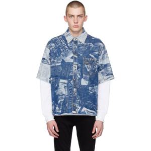 25 FW 베르사체진스꾸뛰르 남성 인디고 블루 매거진 데님 셔츠 241202M192049