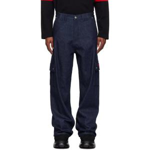 25 FW 오프화이트 남성 블루 스크립트 생지 카고 팬츠 242607M188002