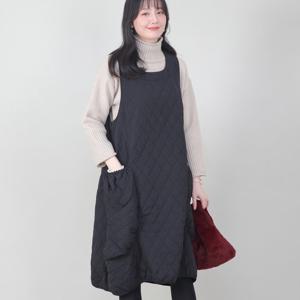 애비뉴투지 엄마옷 다이아 퀼팅 루즈핏 빅 주머니 겨울 패딩 원피스 K01528