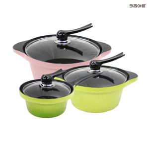 키친아트 Y시리즈 주물냄비 세라믹코팅 냄비세트 3종E 편18+양24+곰28