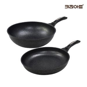 키친아트 첼로 주물후라이팬 마블코팅 후라이팬세트 2종C 후28+웍28