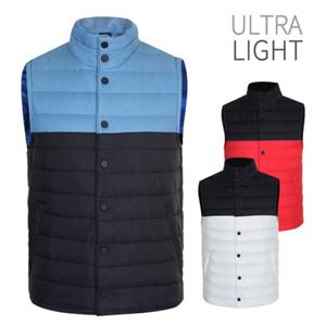 [디바옴므]2단 배색 라이트 경량 패딩 집업 하이넥 조끼