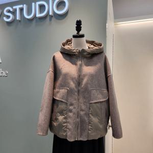 [수스]아웃포켓패딩패치후드 점퍼 Y244NFUA20 /그레이,아이보리