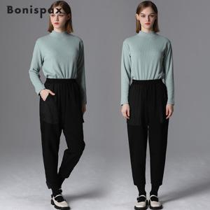 보니스팍스 우븐 배색 핀턱 팬츠