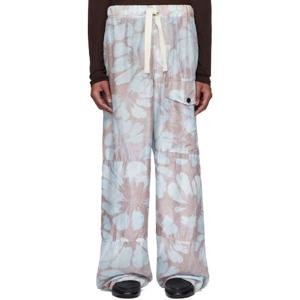 25 FW 드리스반노튼 남성 핑크   블루 드로우스트링 실크 카고 팬츠 251358M188024