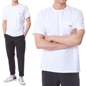 메종키츠네 트리플폭스 자수패치 포켓 라운드 티셔츠/FM00120KJ0010 WH