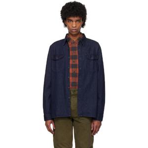 25 FW 더블알엘 남성 인디고 블루 워크 코튼 리넨 데님 셔츠 251435M192007