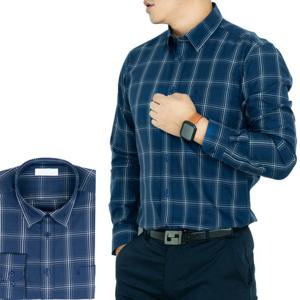 [레디핏]남자 체크 네이비 레이온 긴팔 와이셔츠_RFV114163