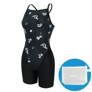 아레나 여성 수영복 심플고스트 3부 반신 싱글 크로스 스트랩백 A5SL1LH04 BLK 수영손가방 증정