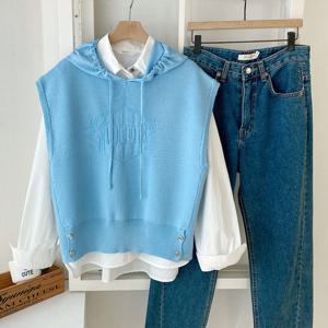 샵앤) 여성 레이어드 간절기 캐주얼 후드 니트 조끼 DGB-WVS-4198-블루