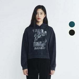 [버커루]여성 그래픽다잉 크롭 후드 티셔츠 B235TS550P