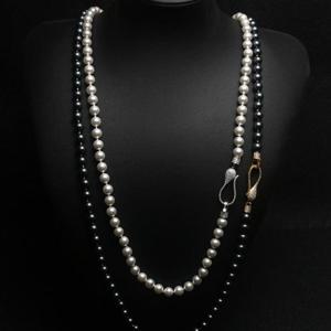 자연주의 핵진주 흑진주 이중 레이어드 길이조절 패션