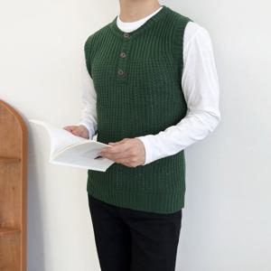 [리빌모아]남자 헨리넥 와플 니트 베스트 조끼 DJ2-VEA-SYAN1053