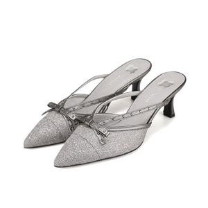 [바바라(슈즈)]소가죽 매쉬 스터드 리본 장식 여성 오픈 슬링백 3COLOR_BBI203BK