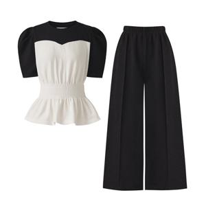 FOCUS  퍼프 소매 스모킹 티셔츠+팬츠 세트 PBINF5M1TS6520