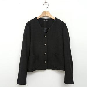 샵앤) 국산 여성 노카라 Y단추 격자 트위드 봄 간절기 자켓 REI-WJK-4269-블랙