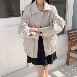 샵앤) 여성 카라넥 루즈핏 집업 가죽 자켓 점퍼 SIU-WJP-4278-아이보리