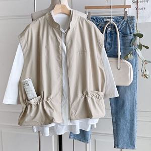 샵앤) 여성 허리 스트링 하프넥 레이어드 루즈핏 조끼 DGB-WVS-4327-베이지