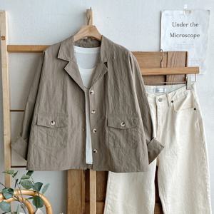 샵앤) 여성 테일러드 카라넥 루즈핏 바스락 7부소매 자켓 점퍼 DGB-WJP-4346-모카