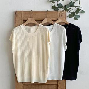 [다잇템]여성 꽈배기 U넥 피셔맨 반소매 비스코스 니트